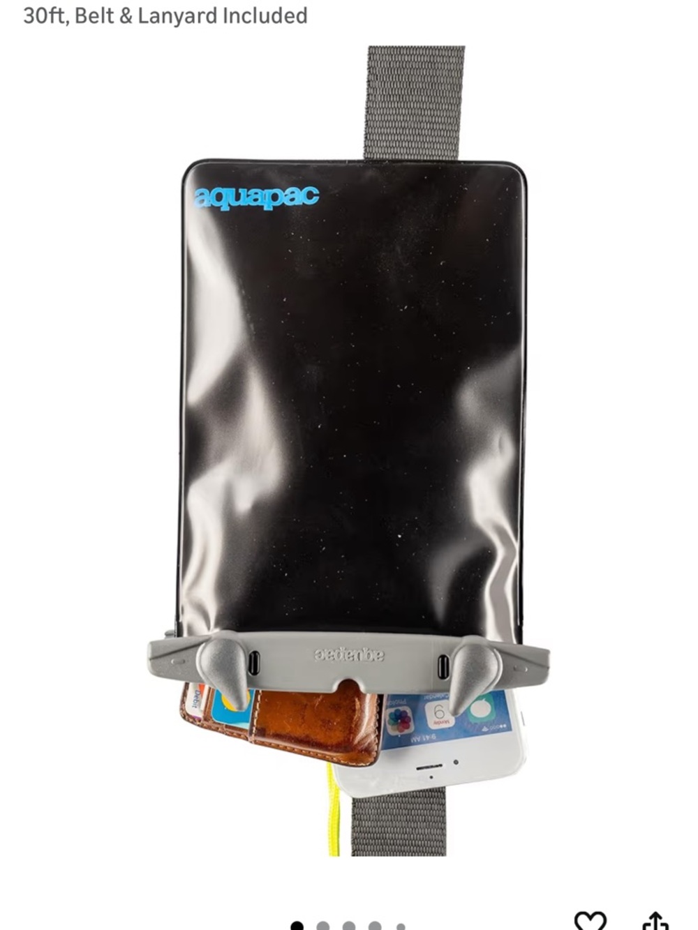 Aquapac Black Waterproof Phone and Valuable Case with Gray Seal and Blue Logo